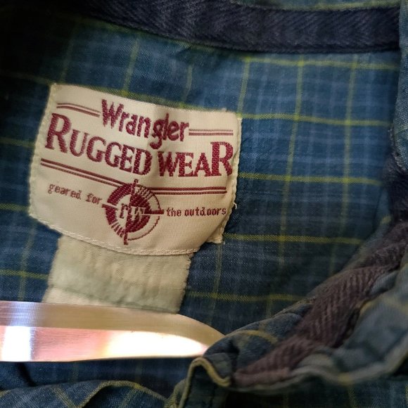 Wrangler Rugged Wear Mens Large Blue Stripe Short Sleeve Button Work Shirt - Picture 10 of 10